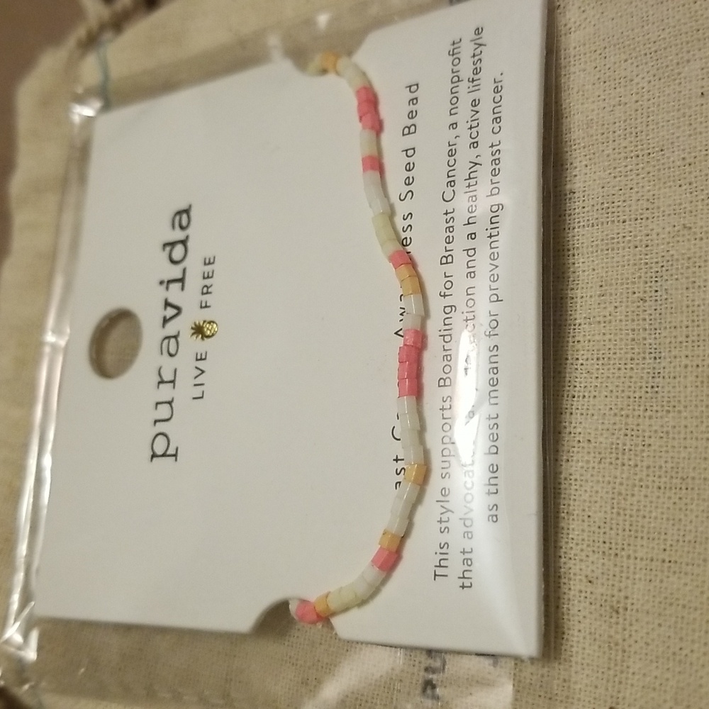 Pura vida breast cancer awareness seed bead bracelet